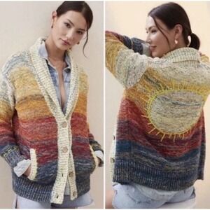 Anthropologie Pilcro Sunset Ombre Shawl Cardigan Small Chunky Knit Boho RARE